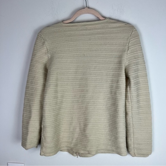 Armani Collezioni Cardigan womens size 10 tan full double zip merino wool flawed - Picture 6 of 10